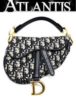 Christian Dior Saddle Bag handbag oblique canvas Navy Blue